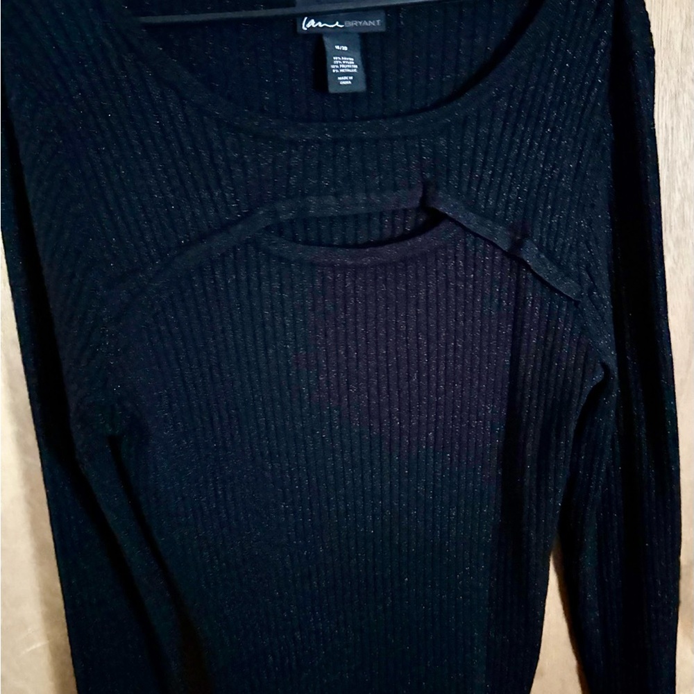 Lane Bryant Black Ribbed Top with peek a boo
